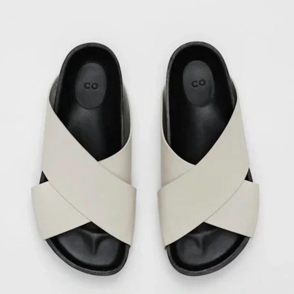 CO Shoes - CO White Leather Cross Strap Slides – Made in Italy – Size 37.5